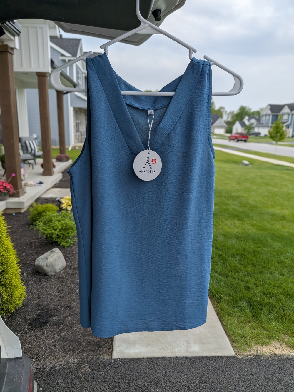 Blue Sleeveless V-Neck Women's Top